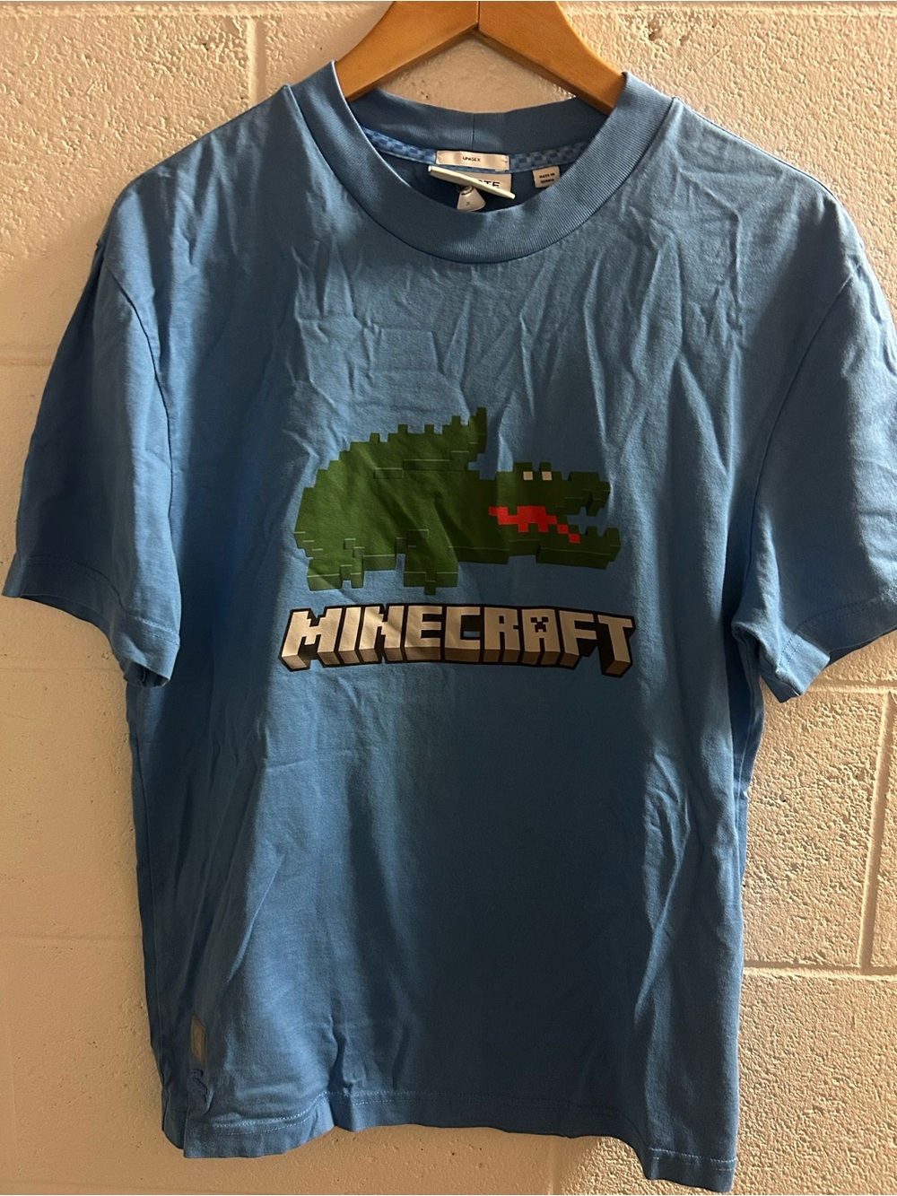 Lacoste Minecraft X Unisex Adult Size XS Blue Short Sleeve Shirt